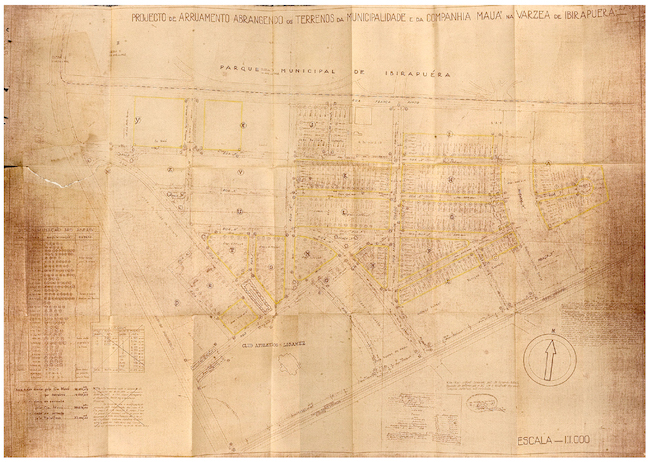 &ldquo;Projecto de arruamento abrangendo os terrenos da municipalidade e da Companhia Mau&aacute; na v&aacute;rzea de Ibirapuera&rdquo;.