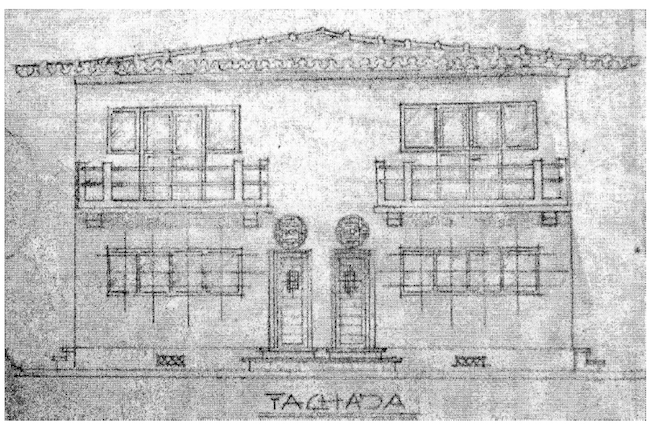 Bloco de quatro apartamentos construído pela Companhia Nitro Química. Planta, sem autoria e sem data.