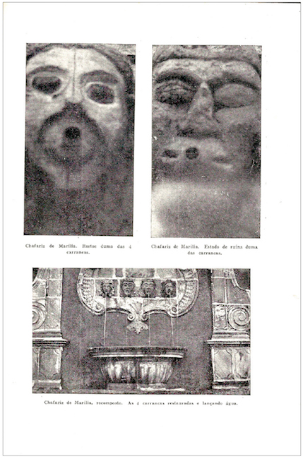 P&aacute;gina 153 do volume 5 dos Anais do Museu Hist&oacute;rico Nacional, com detalhes do Chafariz de Mar&iacute;lia antes da restaura&ccedil;&atilde;o e a imagem do mesmo ap&oacute;s a restaura&ccedil;&atilde;o. Aten&ccedil;&atilde;o para as legendas. Reprodu&ccedil;&atilde;o da autora.