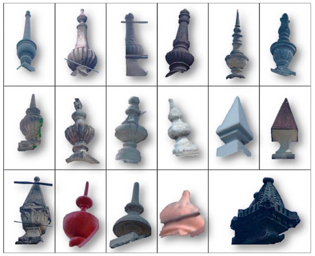 Variedade de padrões de pináculos do Centro Histórico de Belém do Pará e seu entorno.