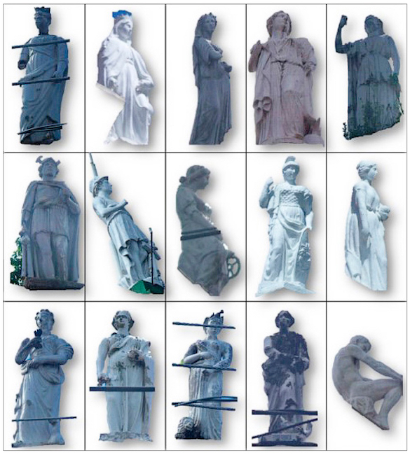Variedade de padrões de estátuas do Centro Histórico de Belém do Pará e seu entorno.