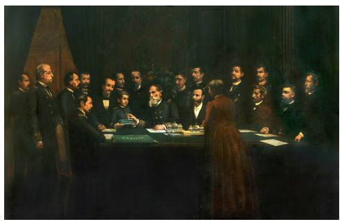 Gustavo Hastoy. Ato de assinatura do Projeto da 1ª Constituição, 1891. Óleo sobre tela, 290 x 441 cm. Senado Federal. 