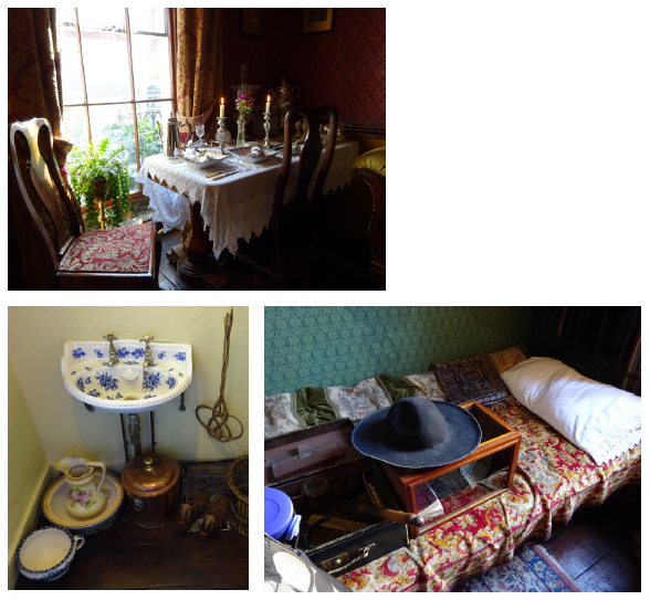 Sherlock Holmes Museum: express&atilde;o material real de um universo ficcional. Nas imagens, artefatos que comp&otilde;em o quarto, a sala de jantar e o lavabo do personagem. 