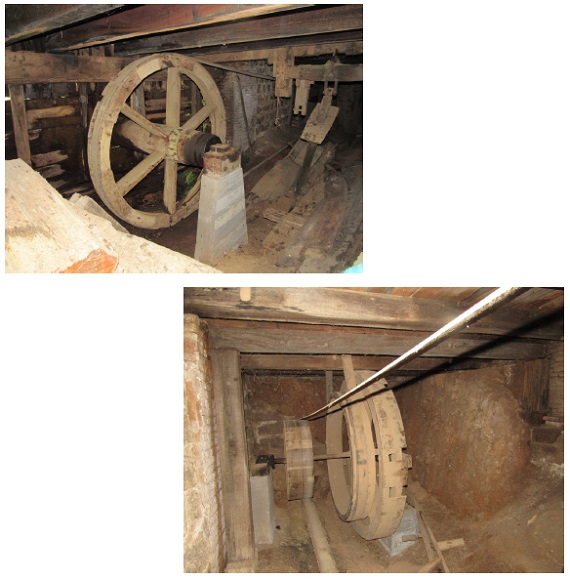 Por&atilde;o do edif&iacute;cio da marcenaria. Detalhe das engrenagens que transmitem a energia da roda-d&rsquo;&aacute;gua, 2017.