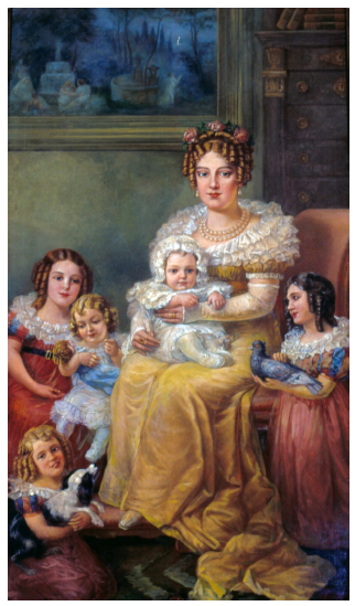 Domenico Failutti. D. Leopoldina e seus filhos, 1921, &oacute;leo sobre tela, 155 x 253,5 cm. Acervo do Museu Paulista. Reprodu&ccedil;&atilde;o: Helio Nobre; Jos&eacute; Rosael.