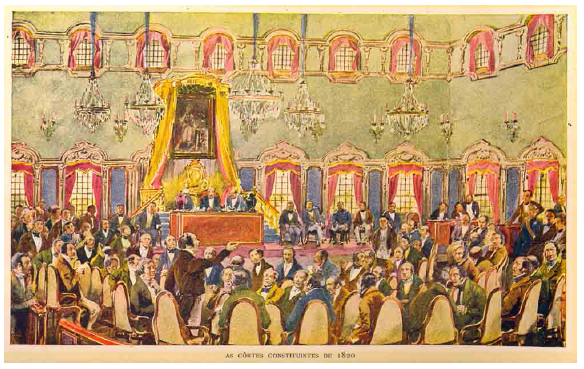 Alfredo Roque Gameiro (1865- 1937). As c&ocirc;rtes constituintes de 1820. In: Quadros da hist&oacute;ria de Portugal. Lisboa, 1917.