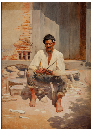 Jos&eacute; Ferraz de Almeida Jr. Caipira picando fumo, 1893, &oacute;leo sobre tela, 202 x 141 cm. Acervo da Pinacoteca do Estado de S&atilde;o Paulo, Brasil. Transfer&ecirc;ncia do Museu Paulista, 1905. 