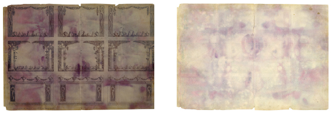 Hercule Florence. [R&oacute;tulos de farm&aacute;cia, anverso e verso], [1833-1839]. C&oacute;pia fotogr&aacute;fica de etiquetas para farm&aacute;cia, obtida sobre papel fotossens&iacute;vel, por contato, sob a a&ccedil;&atilde;o da luz solar, 21,0 x 29,4 cm (irregular). Cole&ccedil;&atilde;o Instituto Hercule Florence (S&atilde;o Paulo). 