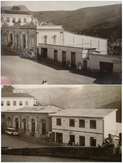 Prédio do Liceu em fase final das obras para cinema, com grande volume na parte posterior; e a solução encontrada por Vasconcellos com a construção de um segundo pavimento em estilo patrimônio na edificação vizinha, em 1959. Fonte: ACI/RJ - Série Obras, Caixa 0218, Pasta 0946.
