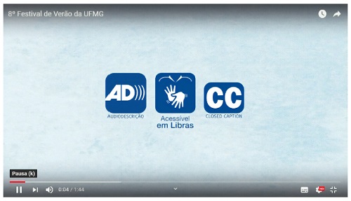 Vídeo com audiodescrição, acessível em libras e com legenda - Divulgação do Festival de Verão da UFMG, 2018. Canal do YouTube: NCA CEDECOM UFMG.