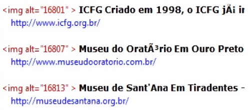 Links utilizados no site do MAO na página inicial, 2018. Levantamento realizado pela ferramenta HERA