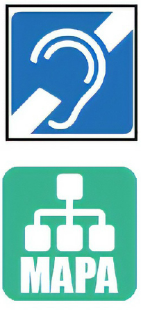 Símbolos que indicam a utilização de mapa de navegação e acessibilidade em libras no site, 2018. Site do Espaço do Conhecimento UFMG.