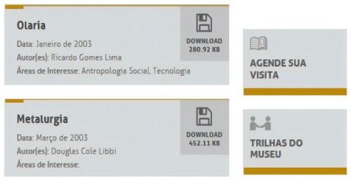 Ícones e alternativas de texto para identificação de recursos utilizados no site, 2018. Site do Museu de Artes e Ofício.