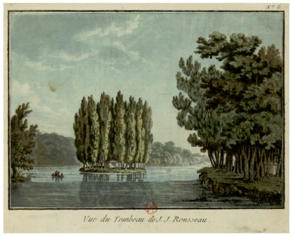 Vista da ilha da tumba de Rousseau em Ermenonville, por L. Guyot.
