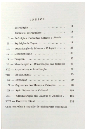 Sumário do livro Introdução ao ensino dirigido de museologia.19