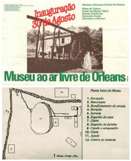 Convite para a inauguração e planta baixa do Museu ao Ar Livre de Orleans.