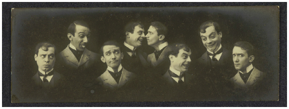 Expressões Faciais em Múltipla Exposição: rostos masculinos (s.d.), Valério Vieira. Anotações manuscritas no livro de registro patrimonial (1916/1924): “Tres provas do novo processo photographico de Valerio Vieira Photo. Photographias… - machina construída por Valério Vieira”.