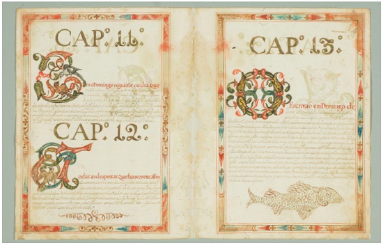 Bifólio após restauro: atenuação de manchas e reestruturação manual de perdas de suporte. Foto: Cláudio Nadalin.