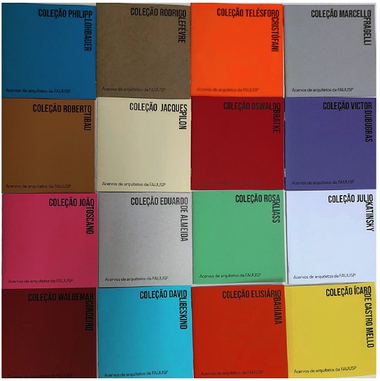 Guias de coleções de arquitetos sob guarda da Biblioteca desenvolvidas pelos alunos da disciplina AUH 539 e impressos pelo LPG-FAU-USP ao longo de 2019. Foto: José Lira.