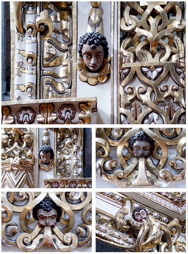 Rostros de acusados rasgos mestizos mezclados a la representación tradicional europea de los ángeles, en la Capilla del Rosario.