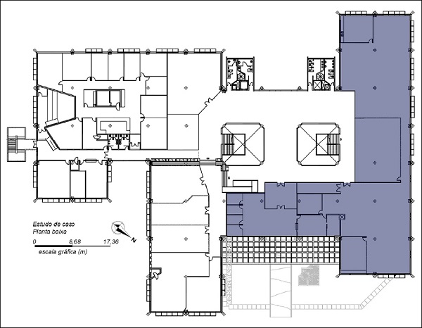 Localiza&ccedil;&atilde;o (demarcada na cor azul) da Divis&atilde;o de Cole&ccedil;&otilde;es Especiais no 4&ordm; pavimento da BC-UFMG: delimita&ccedil;&atilde;o do estudo de caso.