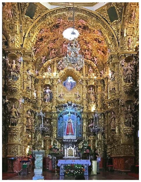Capela-mor da Bas&iacute;lica de Ocotl&aacute;n, em Tlaxcala, M&eacute;xico.
