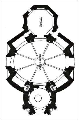 Planta da Capela del Pocito, Cidade do México, arquiteto Antonio Guerrero y Torres.