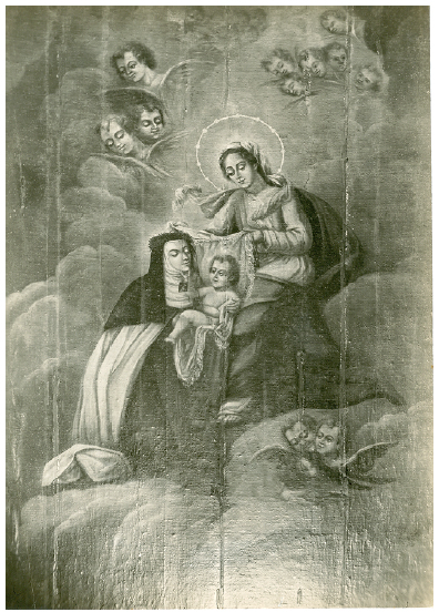 Pintura do forro da sacristia da Igreja da Ordem Terceira do Carmo - “Santa Teresa recebendo Jesus” de autoria de Patrício da Silva Manso.