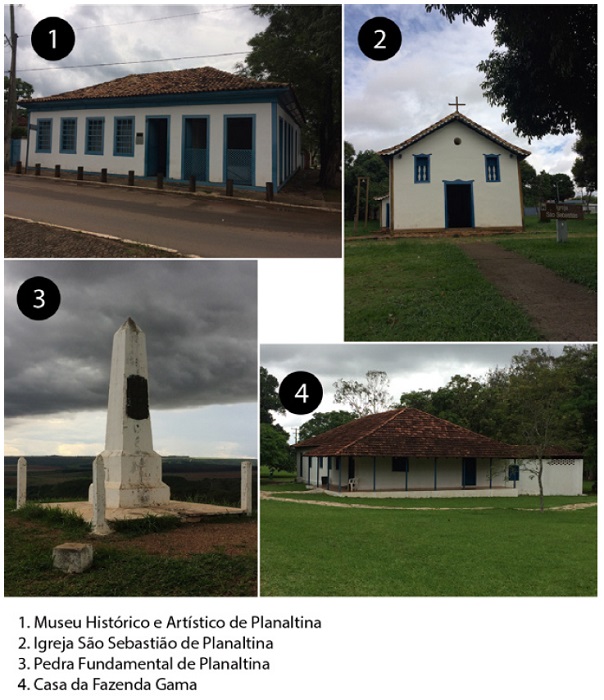 Museu Histórico e Artístico, Igreja São Sebastião e Pedra Fundamental de Planaltina, DF. Fonte: Fotografia das autoras.
