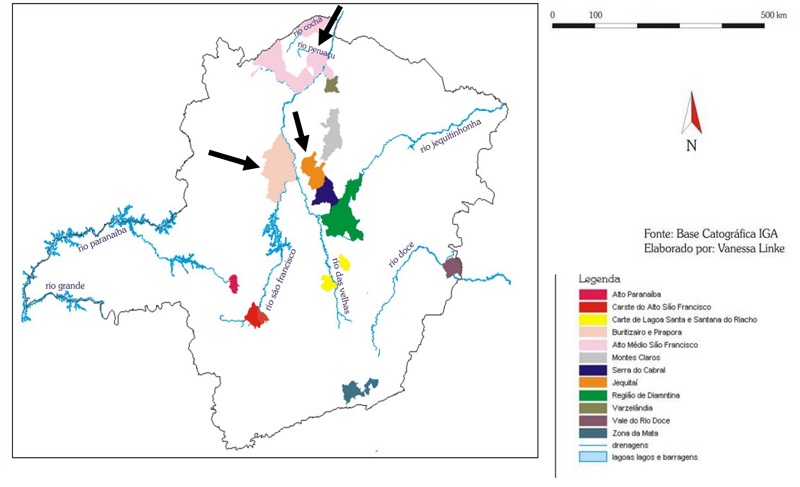  - Distribuição das primeiras ocupações humanas datadas arqueologicamente em Minas Gerais.
