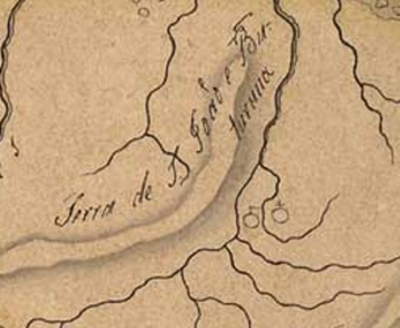 
							 - Registros duvidosos em detalhe no “Mapa Topográfico e Idrografico da Capitania de Minas Gerais”. s. a. – Escala: [Ca. 1: 1610 000], 30 legoas (Légua de 18 ao grau = 617283 cm) = 11,5 cm. – 
							s. d.
							 – 1 mapa: ms., color.
						
