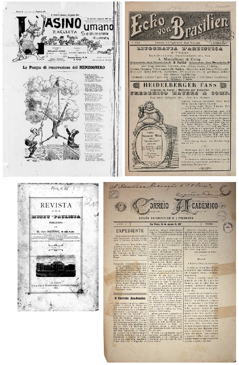 
							 - Algumas das primeiras publicaes assinadas pela Tipografia Hennies Irmos: L
							’Asino Umano: Ragliata Settimanale Illustrata
							, 1894; 
							Echo von Brasilien
							, 1895; 
							Revista do Museu Paulista
							, 1895; 
							O Correio Academico: orgao scientifico e llitterario
							, 1897. 
						