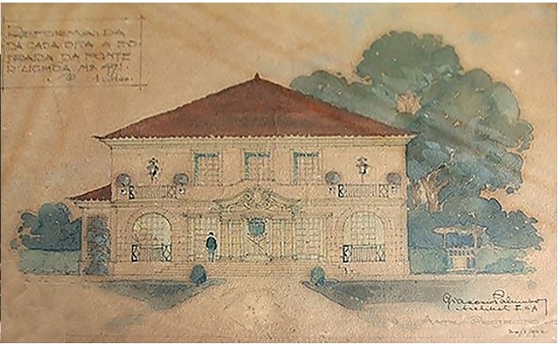  - Fachada principal em aquarela de autoria de Palumbo (1922).