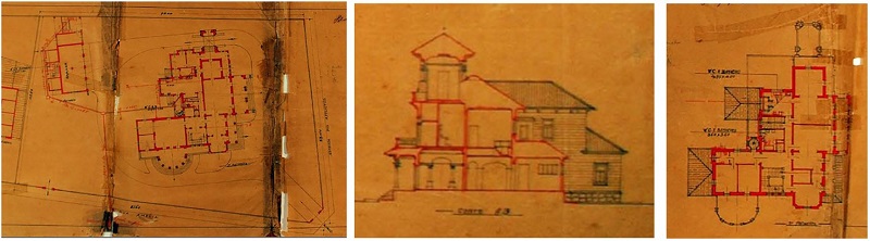  - Residncia Costa Azevedo, plantas do trreo e implantao, do segundo pavimento e corte.