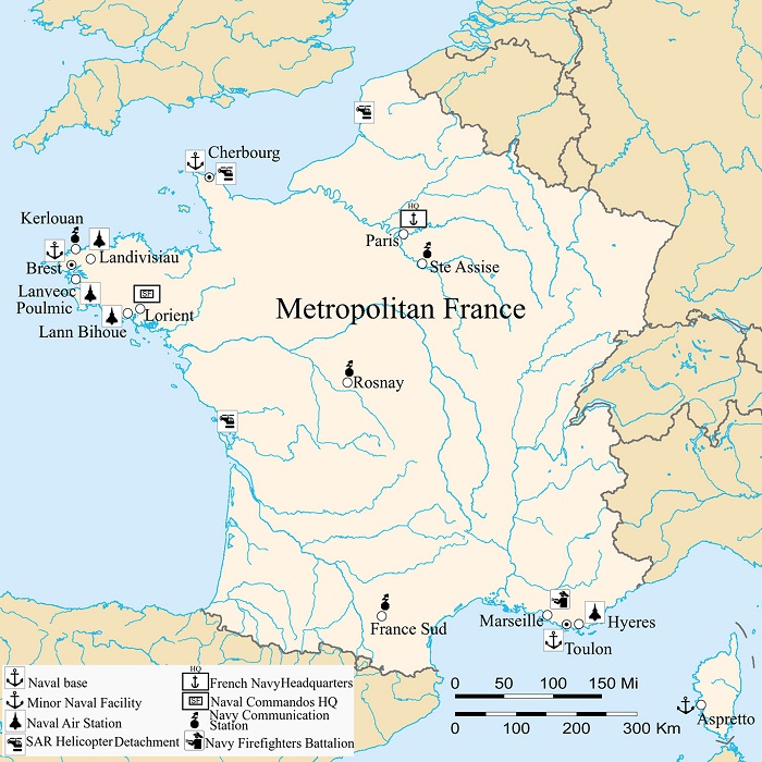 French Navy facilities in Metropolitan France, as of 2015.102