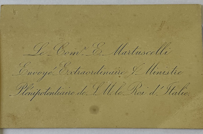 Card sent to one of the Telxeira Leite sisters by commanditore Enrico Martuscelli. Museu Casa da Hera, MCH 90.10.146.