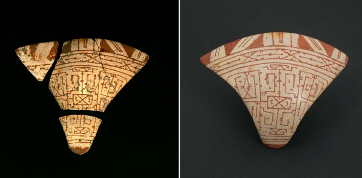 Restaura��o de tanga cer�mica pol�croma da fase marajoara. Cole��o Gisela.