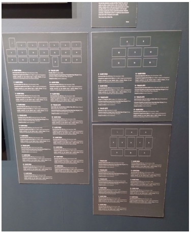 Etiquetas abaixo de discos de vinis na Exposi��o Funk.