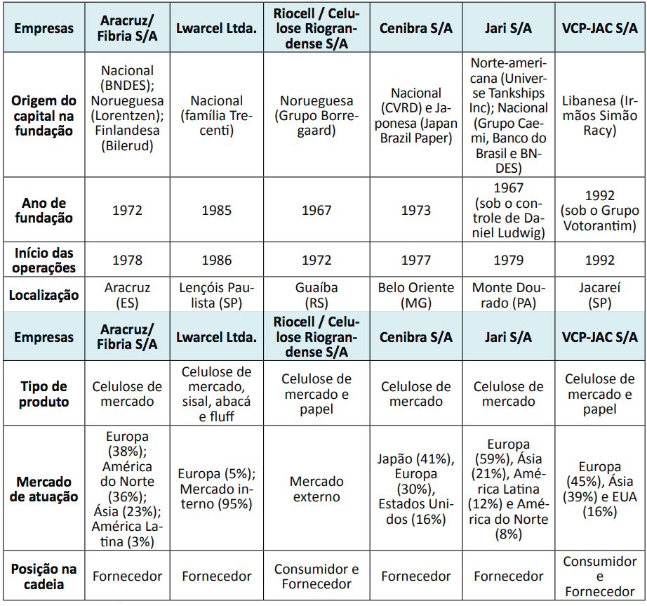 Caracteriza&ccedil;&atilde;o das empresas estudadas no segmento de celulose de mercado