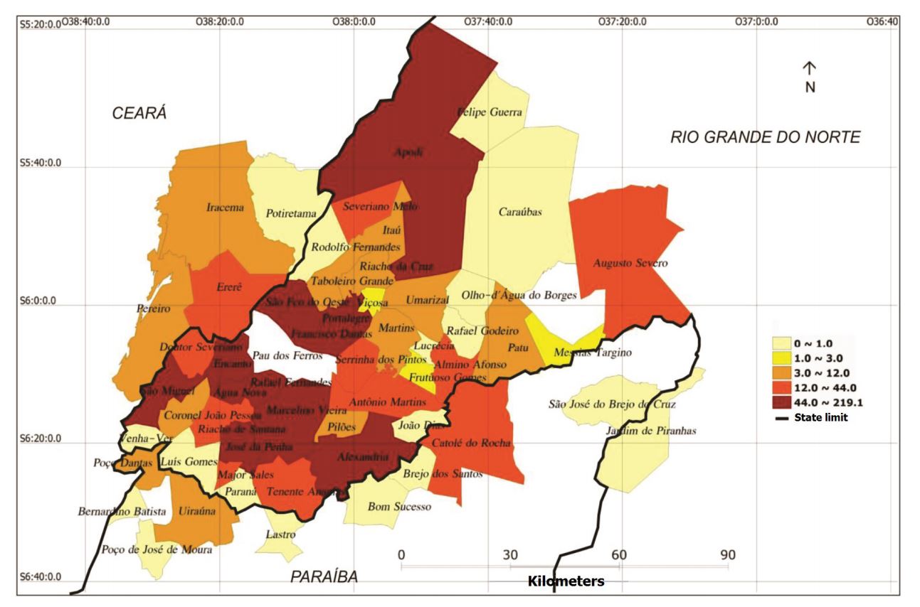 Commuting flows of people for work in Pau dos Ferros – 2010
			(by quintile)