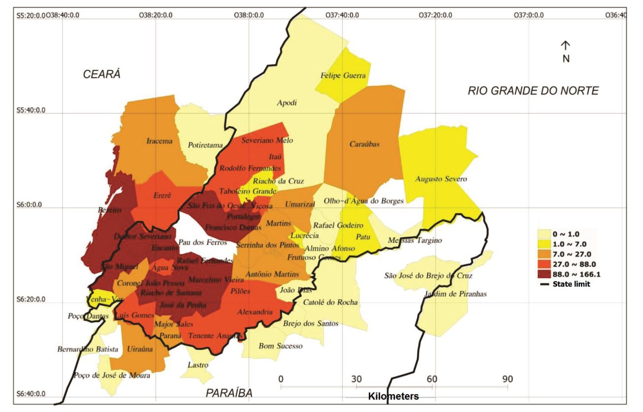 Commuting flows of people for study in Pau dos Ferros – 2010 (by quintile)