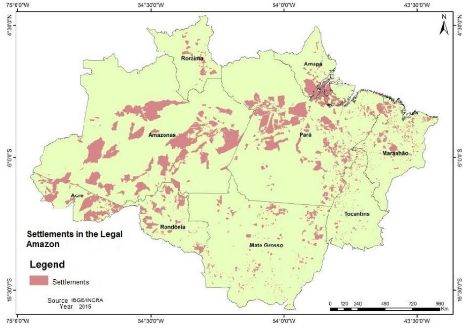 Distribution of Settlements in the States of the Legal Amazon.