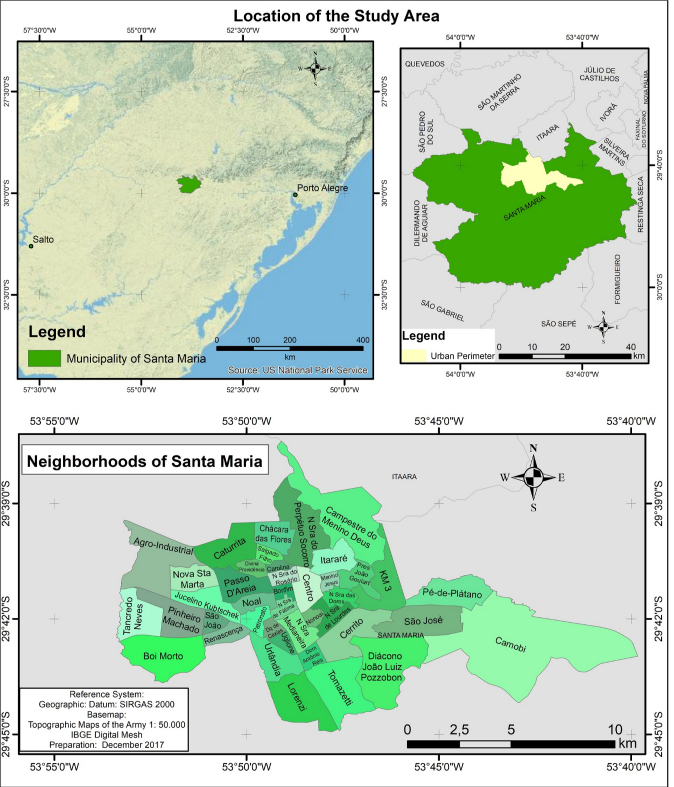 Location map of the urban area of Santa Maria / RS