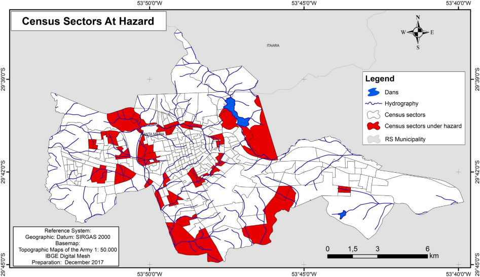 Census sectors at risk due to fluvial dynamics and slope processes.