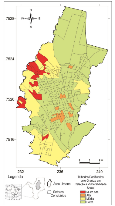 Relationship between the damage from blow-off roofs and the Paulista Index of Social Vulnerability in the Urban Area of Rio Claro (SP)