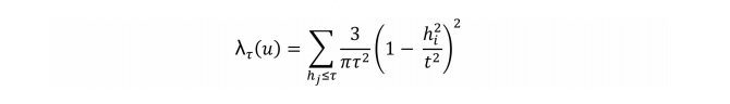 where:
t is the radius of influence.
h is the distance between the center of the region of influence and the points observed.
