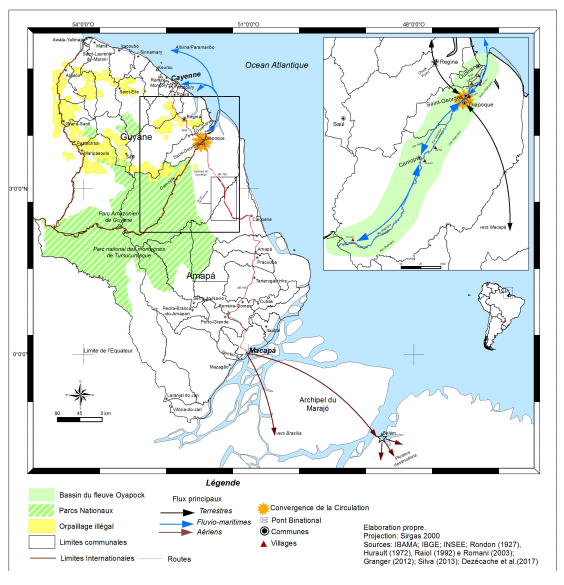 La gographie de la circulation du bassin du fleuve Oyapock (actuellement)
