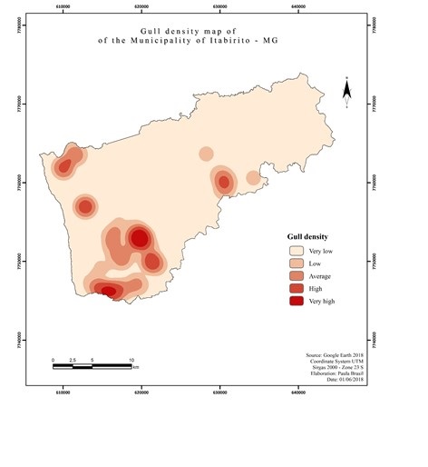 Gull density map of the Municipality of Itabirito