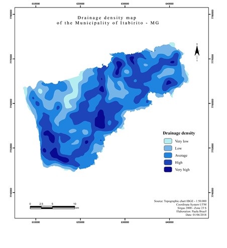 Drainage density map of the Municipality of Itabirito