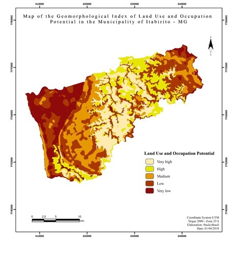 Map of the Geomorphological Index to evaluate the Land Use and Occupation Potential inItabirito - MG.